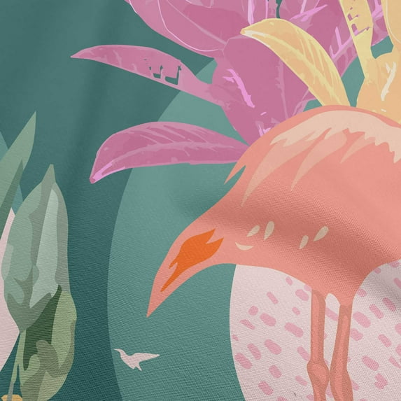 oneOone Cotton Flex Teal Green Fabric Tropical Abstract With Flamingo Craft Projects Decor Fabric Printed By The Yard 40 Inch Wide