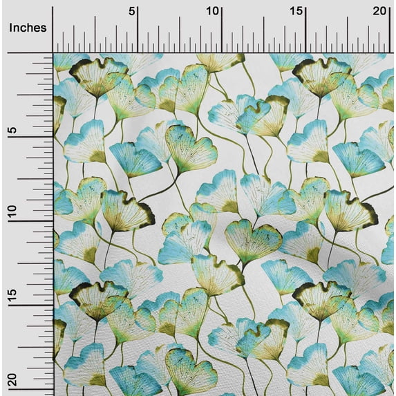 oneOone Cotton Flex Turquoise Blue Fabric Flower Watercolor Craft Projects Decor Fabric Printed By The Yard 40 Inch Wide