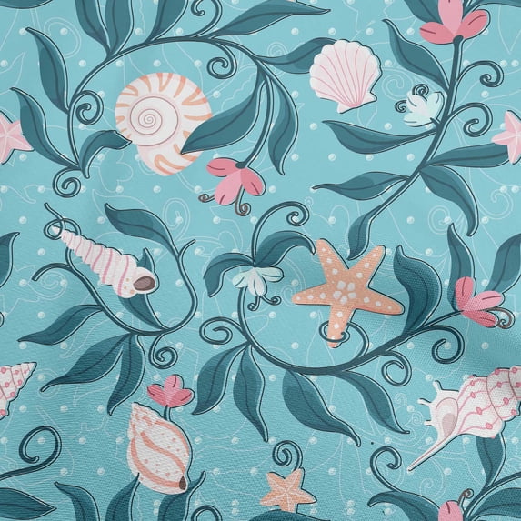 oneOone Cotton Flex Turquoise Blue Fabric Ocean Underwater Life Diy Clothing Quilting Fabric Print Fabric By Yard 40 Inch Wide