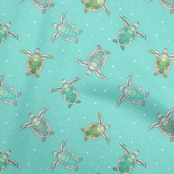 oneOone Cotton Flex Turquoise Green Fabric Ocean Turtles With Dot Fabric For Sewing Printed Craft Fabric By The Yard 40 Inch Wide