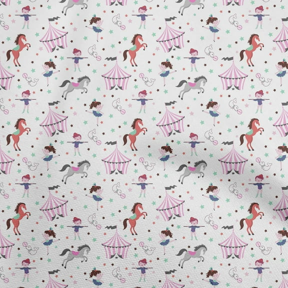 oneOone Cotton Flex White Fabric Circus Diy Clothing Quilting Fabric Print Fabric By Yard 40 Inch Wide-aC