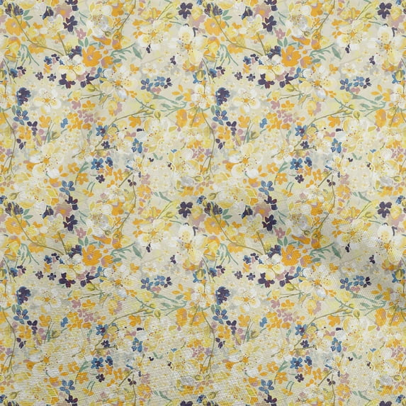 oneOone Cotton Flex Yellow Fabric Floral Craft Projects Decor Fabric Printed By The Yard 40 Inch Wide