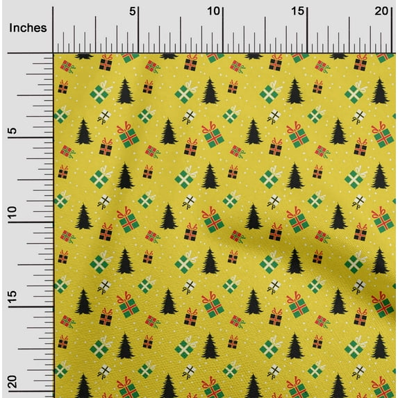 oneOone Cotton Flex Yellow Fabric Merry Christmas Fabric For Sewing Printed Craft Fabric By The Yard 40 Inch Wide-T3Z