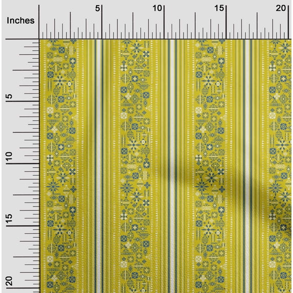 oneOone Cotton Flex Yellow Fabric Stripe & Geometric Ethnic Sewing Material Print Fabric By The Yard 40 Inch Wide