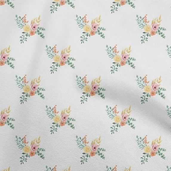 oneOone Cotton Flex Yellow Fabric Watercolor Floral Sewing Fabric By The Yard Printed Diy Clothing Sewing Supplies 40 Inch Wide