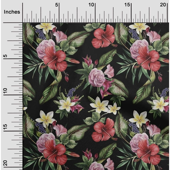 oneOone Cotton Jersey Black Fabric Floral & Leaves Tropical Diy Clothing Quilting Fabric Print Fabric By Yard 58 Inch Wide