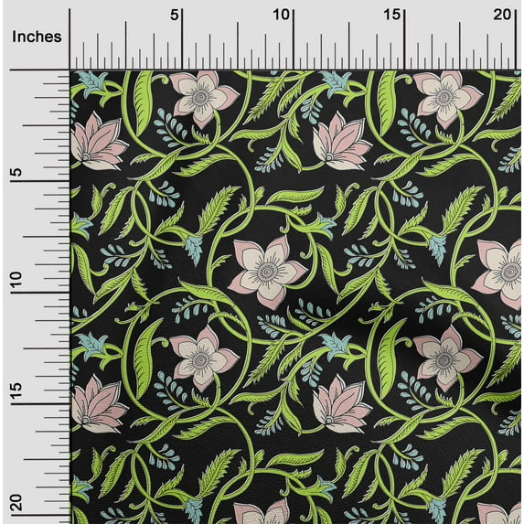 oneOone Cotton Jersey Black Fabric Leaves & Flower Floral Crafts Projects Decor Fabric Printed By The Yards 58 Inches Wide