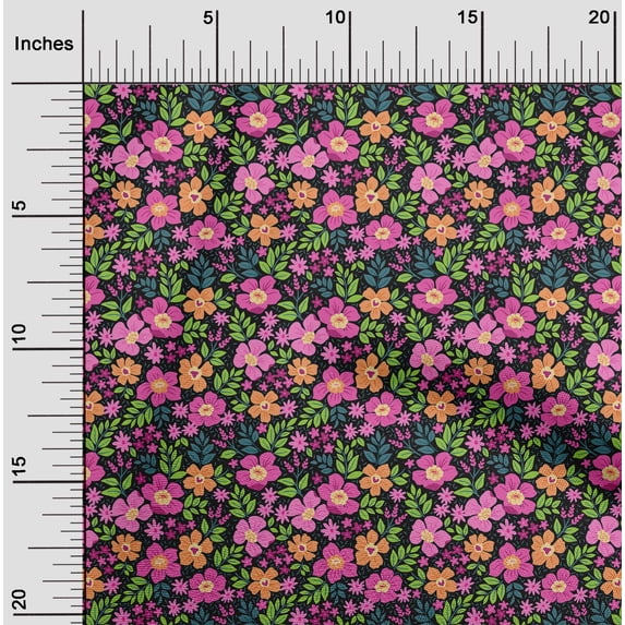oneOone Cotton Jersey Black Fabric Leaves & Flower Floral Dress Material Fabric Print Fabric By The Yard 58 Inch Wide