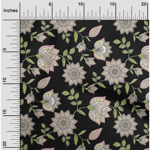 oneOone Cotton Jersey Black Fabric Mandala & Floral Diy Clothing Quilting Fabric Print Fabric By Yard 58 Inch Wide