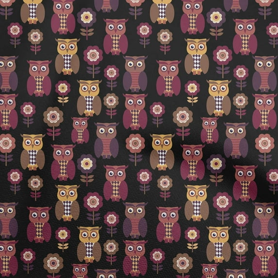 oneOone Cotton Jersey Black Fabric Owl Fabric For Sewing Printed Craft Fabric By The Yard 58 Inch Wide-aB