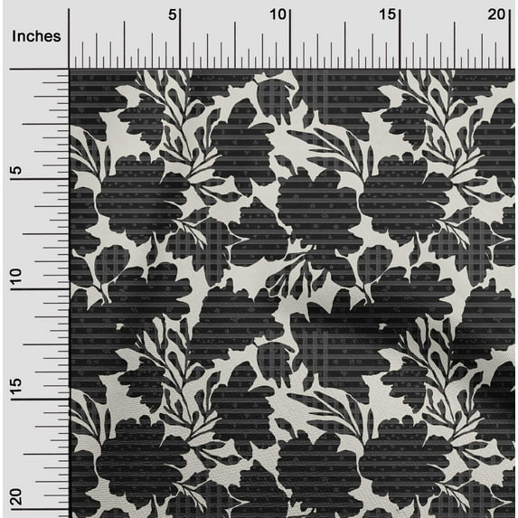 oneOone Cotton Jersey Black Fabric Stripe & Floral Artistic Craft Projects Decor Fabric Printed By The Yard 58 Inch Wide