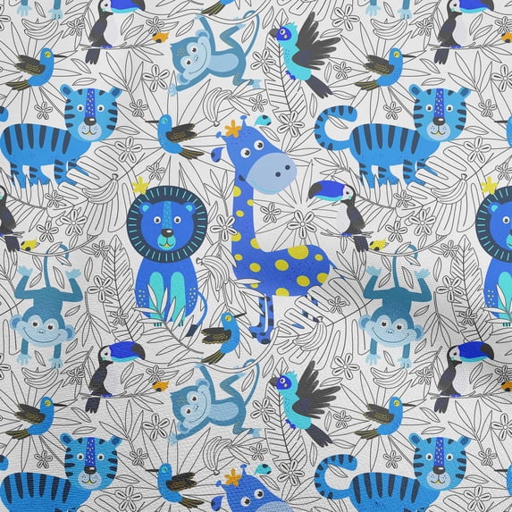 oneOone Cotton Jersey Blue Fabric Cute Animal Sewing Fabric By The Yard Printed Diy Clothing Sewing Supplies 58 Inch Wide