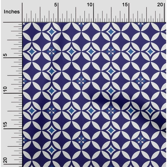 oneOone Cotton Jersey Blue Fabric Floral & Tiles Moroccan Craft Projects Decor Fabric Printed By The Yard 58 Inch Wide