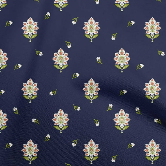 oneOone Cotton Jersey Blue Fabric Jacobean Floral Dress Material Fabric Print Fabric By The Yard 58 Inch Wide