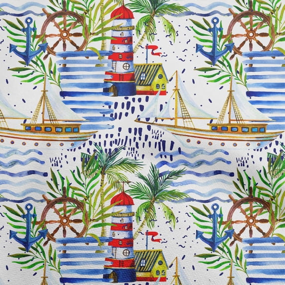 oneOone Cotton Jersey Blue Fabric Ocean Lighthouse Sewing Craft Projects Fabric Prints By Yard 58 Inch Wide