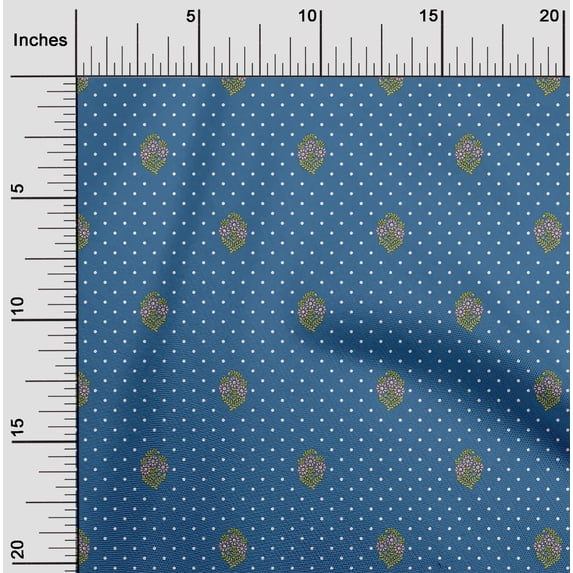 oneOone Cotton Jersey Blue Fabric Tiny Flower & Dot Floral Fabric For Sewing Printed Craft Fabric By The Yard 58 Inch Wide
