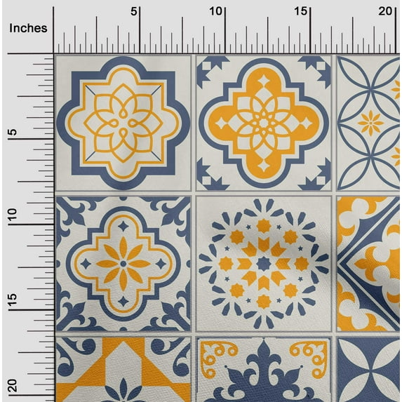 oneOone Cotton Jersey Dark Dusty Blue Fabric Floral & Tiles Moroccan Quilting Supplies Print Sewing Fabric By The Yard 58 Inch Wide