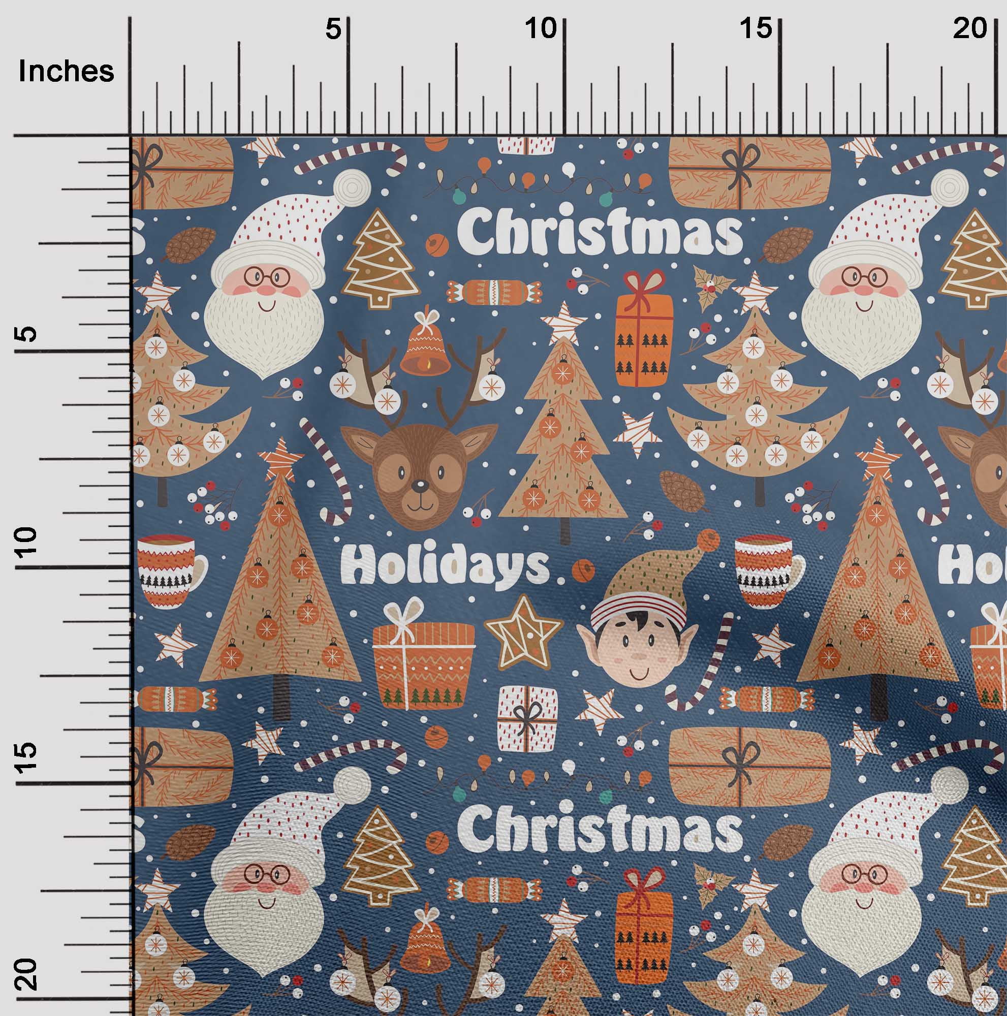 oneOone Cotton Jersey Dark Dusty Blue Fabric Santa|Gift Box & Tree Christmas Diy Clothing Quilting Fabric Print Fabric By Yard 58 Inch Wide