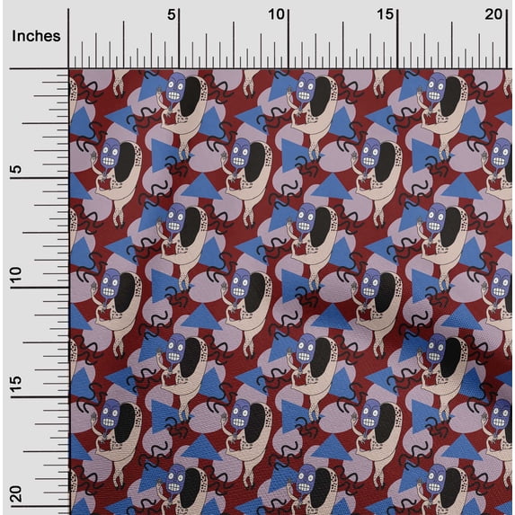 oneOone Cotton Jersey Dark Red Fabric Dot|Triangle & Monster Cartoon Sewing Craft Projects Fabric Prints By Yard 58 Inch Wide