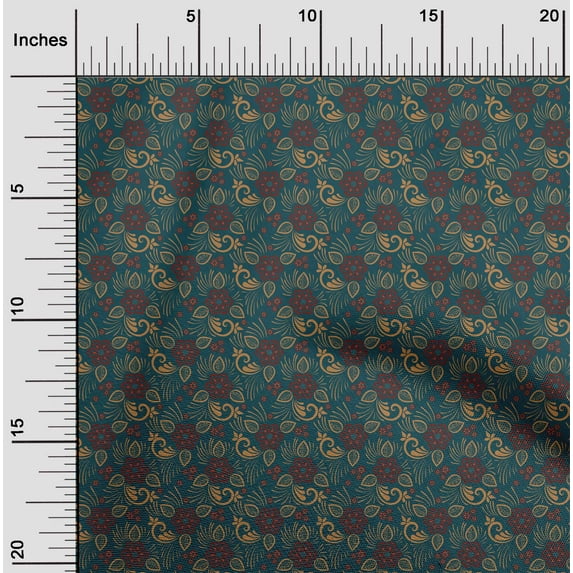 oneOone Cotton Jersey Dark Teal Blue Fabric Leaves & Floral Artistic Diy Clothing Quilting Fabric Print Fabric By Yard 58 Inches Wide