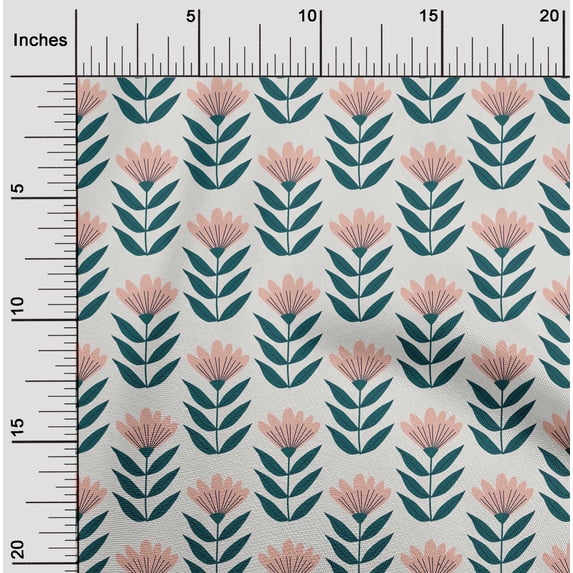 oneOone Cotton Jersey Dark Teal Blue Fabric Leaves & Floral Block Quilting Supplies Print Sewing Fabric By The Yard 58 Inch Wide