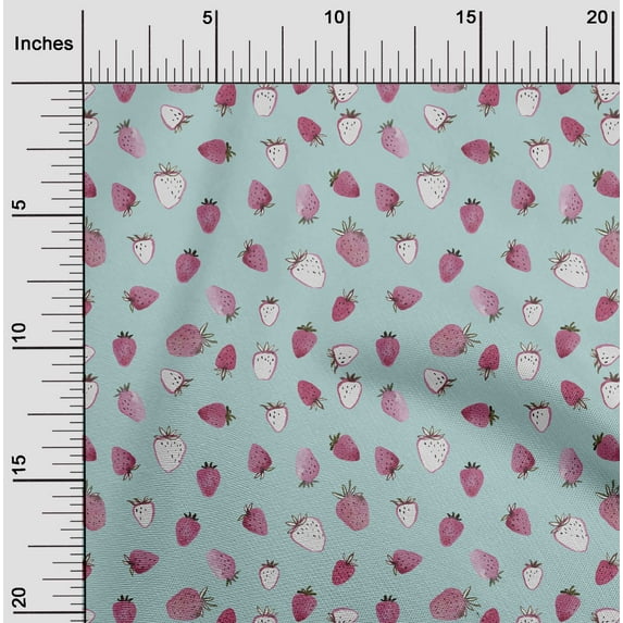 oneOone Cotton Jersey Dusty Teal Blue Fabric Strawberry Fruits Dress Material Fabric Print Fabric By The Yard 58 Inch Wide