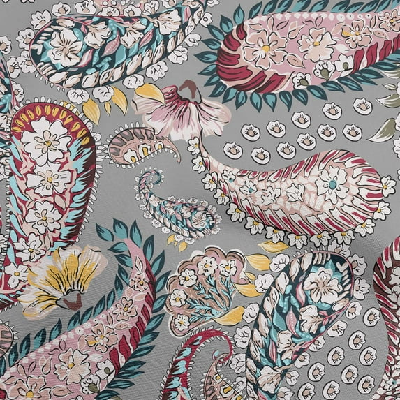 oneOone Cotton Jersey Gray Fabric Asian Paisley Sewing Material Print Fabric By The Yard 58 Inch Wide
