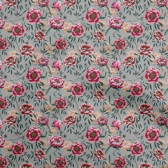 oneOone Cotton Jersey Gray Fabric Florals Quilting Supplies Print Sewing Fabric By The Yard 58 Inch Wide