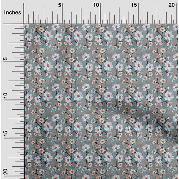 oneOone Cotton Jersey Gray Fabric Sunflower Floral Sewing Material Print Fabric By The Yard 58 Inch Wide