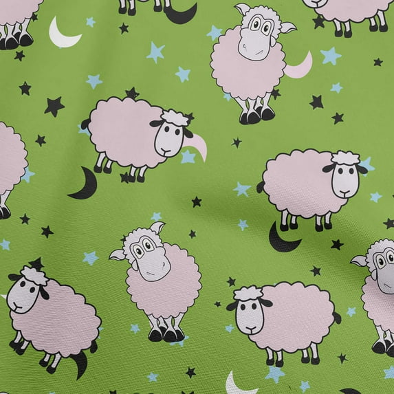oneOone Cotton Jersey Green Fabric Kids Sheep Craft Projects Decor Fabric Printed By The Yard 58 Inch Wide
