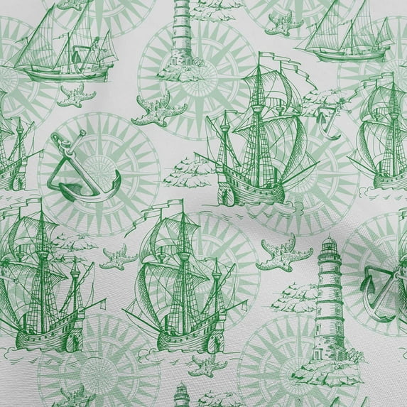 oneOone Cotton Jersey Green Fabric Nautical Prints Sewing Fabric By The Yard Printed Diy Clothing Sewing Supplies 58 Inch Wide