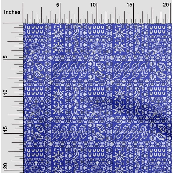 oneOone Cotton Jersey Lapis Blue Fabric Crocodile Ogee & Leaves African Sewing Fabric By The Yard Printed Diy Clothing Sewing Supplies 58 Inch Wide