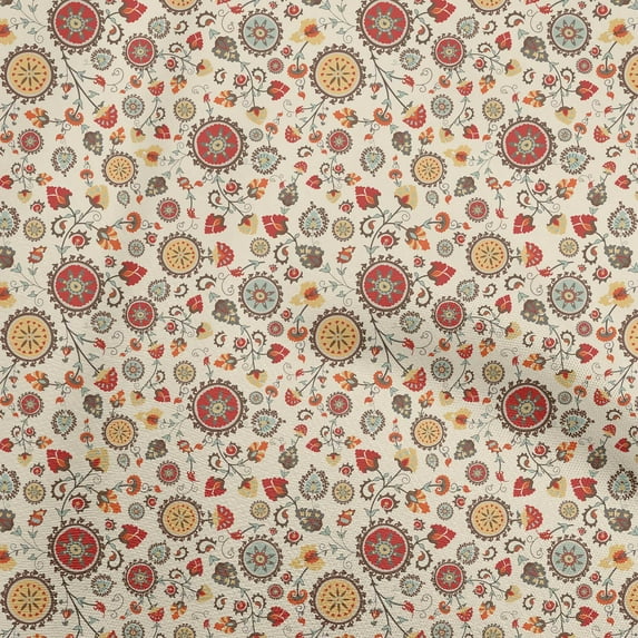 oneOone Cotton Jersey Light Brown Fabric Asian Suzani Dress Material Fabric Print Fabric By The Yard 58 Inch Wide