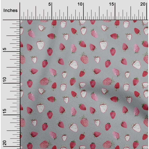 oneOone Cotton Jersey Light Gray Fabric Strawberry Fruits Craft Projects Decor Fabric Printed By The Yard 58 Inch Wide
