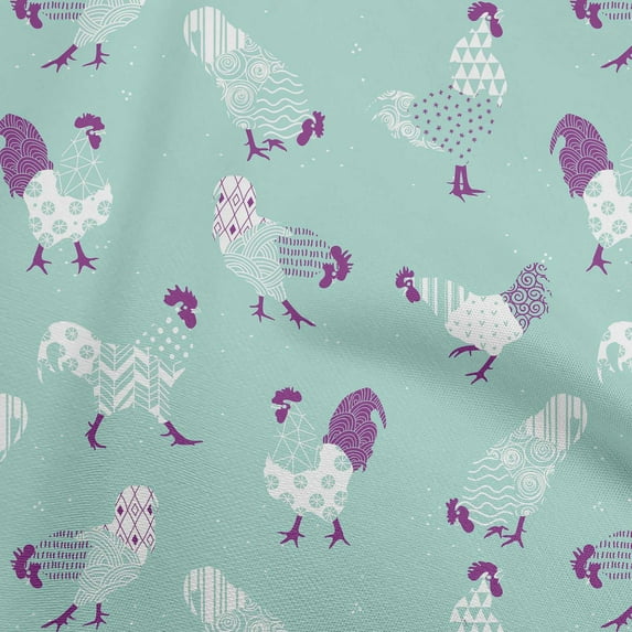 oneOone Cotton Jersey Light Mint Green Fabric Rooster Cock Dress Material Fabric Print Fabric By The Yard 58 Inch Wide