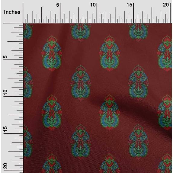 oneOone Cotton Jersey Maroon Fabric Floral & Paisley Block Sewing Material Print Fabric By The Yard 58 Inch Wide