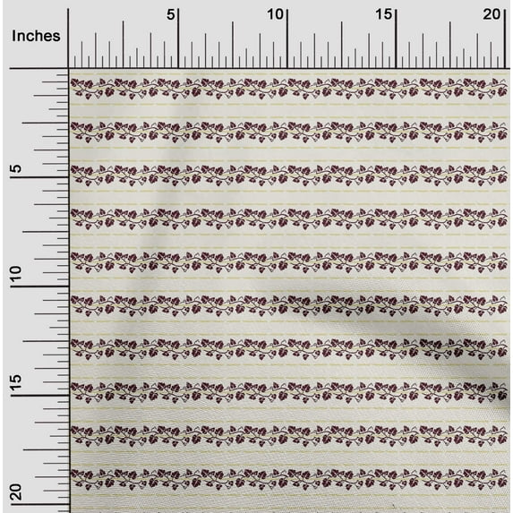 oneOone Cotton Jersey Maroon Fabric Stripe & Leaves Artistic Craft Projects Decor Fabric Printed By The Yard 58 Inch Wide