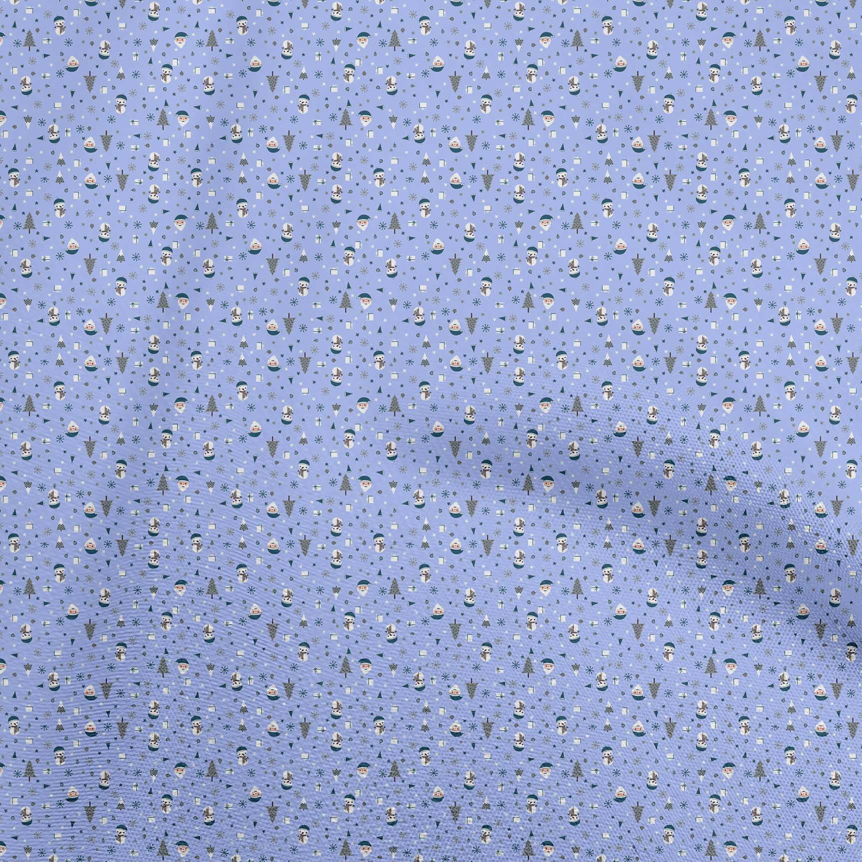 oneOone Cotton Jersey Medium Blue Fabric Christmas Sewing Material Print Fabric By The Yard 58 Inch Wide