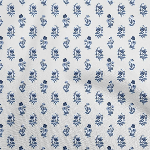 oneOone Cotton Jersey Medium Blue Fabric Florals Sewing Material Print Fabric By The Yard 58 Inch Wide
