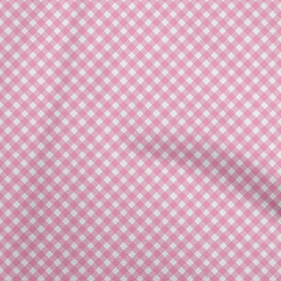 oneOone Cotton Jersey Medium Pink Fabric Gingham Check Sewing Material Print Fabric By The Yard 58 Inch Wide