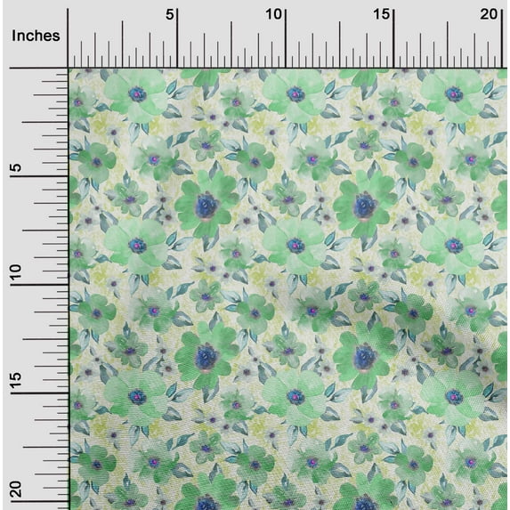 oneOone Cotton Jersey Mint Green Fabric Leaves & Watercolor Flower Floral Sewing Craft Projects Fabric Prints By Yard 58 Inch Wide