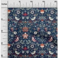thumbnail image 1 of oneOone Cotton Jersey Navy Blue Fabric Leaves|Bird & Floral Artistic Sewing Fabric By The Yard Printed Diy Clothing Sewing Supplies 58 Inch Wide, 1 of 4