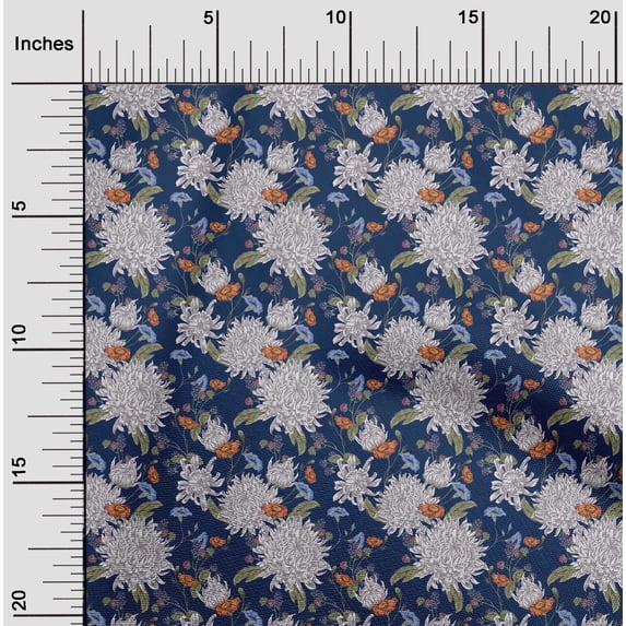 oneOone Cotton Jersey Blue Fabric Leaves & Flower Sewing Craft Projects Fabric Prints By Yard 58 Inch Wide