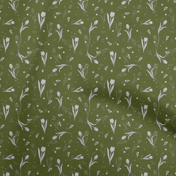 oneOone Cotton Jersey Olive Green Fabric Florals Craft Projects Decor Fabric Printed By The Yard 58 Inch Wide