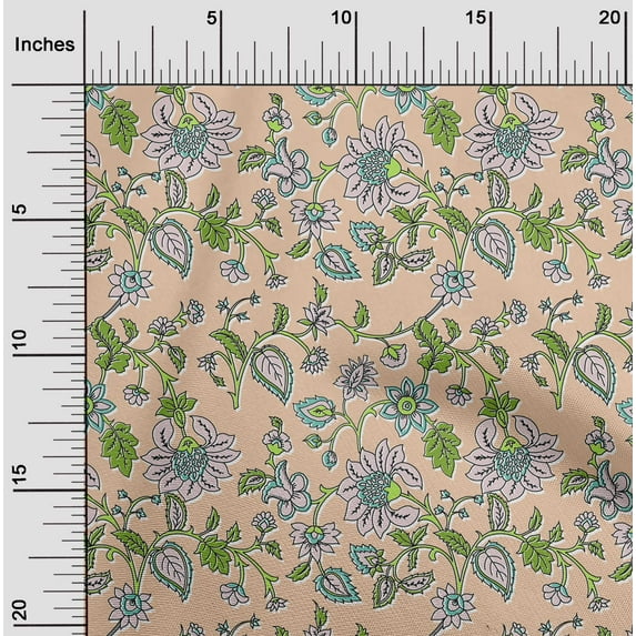 oneOone Cotton Jersey Peach Fabric Leaves & Flower Floral Fabric For Sewing Printed Craft Fabric By The Yard 58 Inch Wide