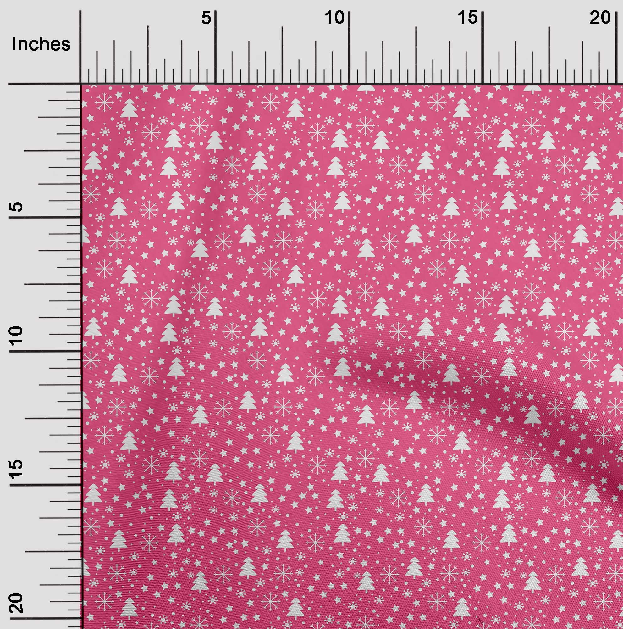 oneOone Cotton Jersey Pink Fabric Snowflake,Star & Tree Sewing Craft Projects Fabric Prints By Yard 58 Inch Wide