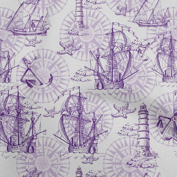 oneOone Cotton Jersey Purple Fabric Nautical Prints Craft Projects Decor Fabric Printed By The Yard 58 Inch Wide