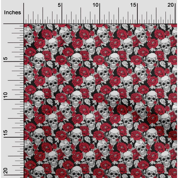 oneOone Cotton Jersey Red Fabric Floral & Skull Dress Material Fabric Print Fabric By The Yard 58 Inch Wide