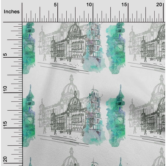 oneOone Cotton Jersey Sea Green Fabric Monuments Travel Dress Material Fabric Print Fabric By The Yard 58 Inch Wide