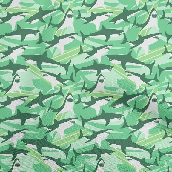 oneOone Cotton Jersey Sea Green Fabric Ocean Shark Craft Projects Decor Fabric Printed By The Yard 58 Inch Wide